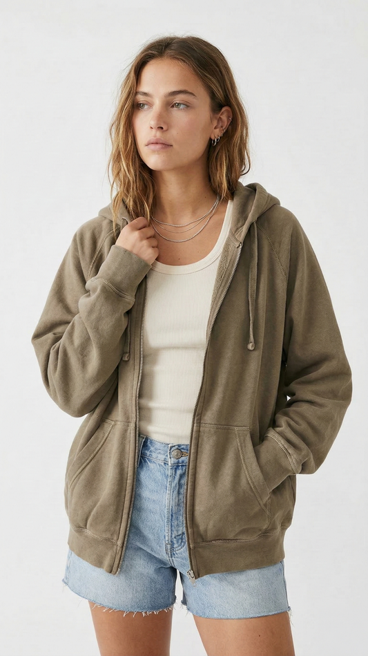 Mojave Oversized Zip Hoodie - Moss