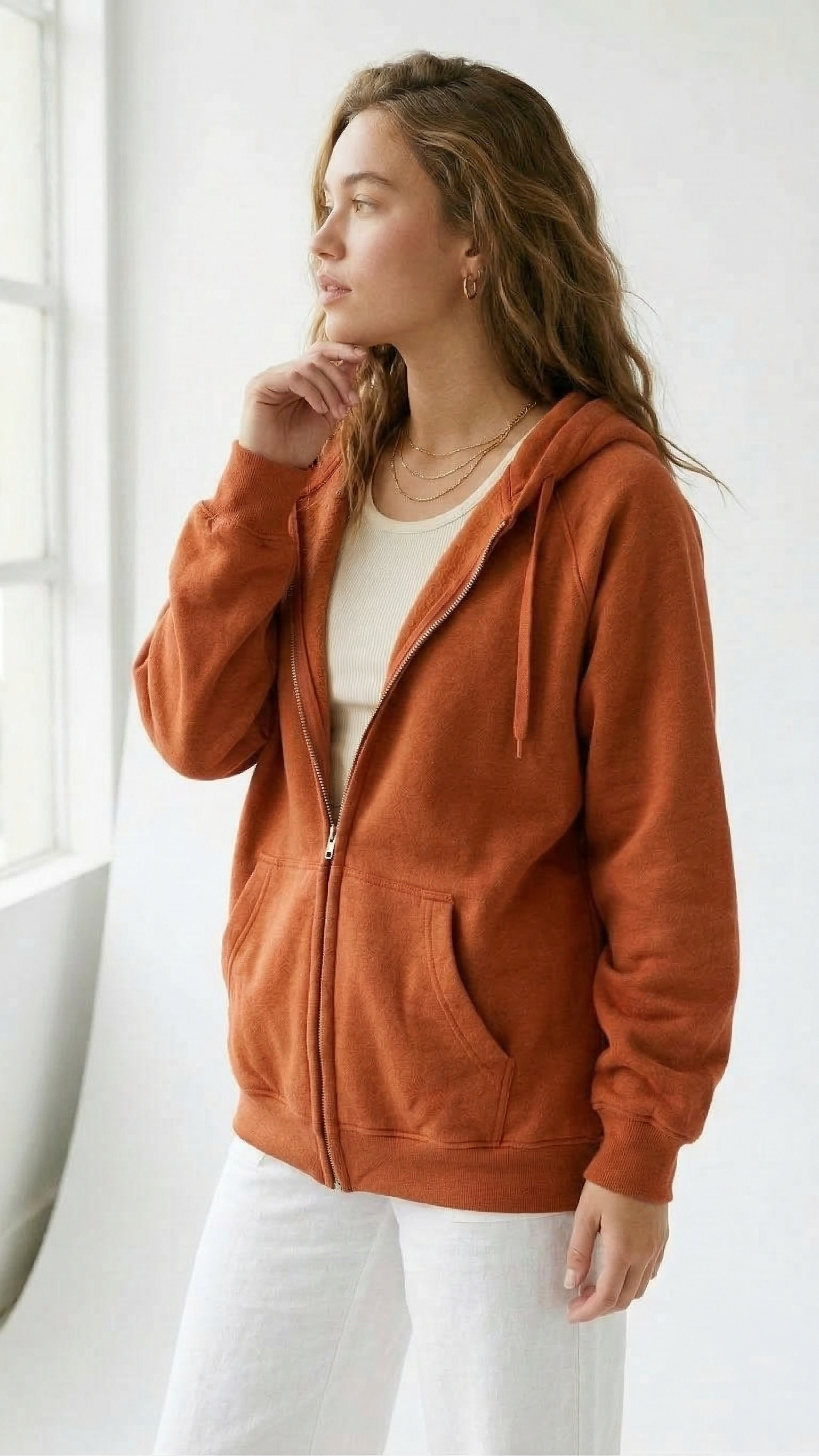 Tangerine Dream: Ultra-Cozy Women's Oversized Orange Zip-Up Hoodie