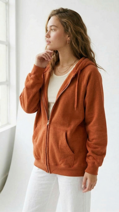 Tangerine Dream: Ultra-Cozy Women's Oversized Orange Zip-Up Hoodie