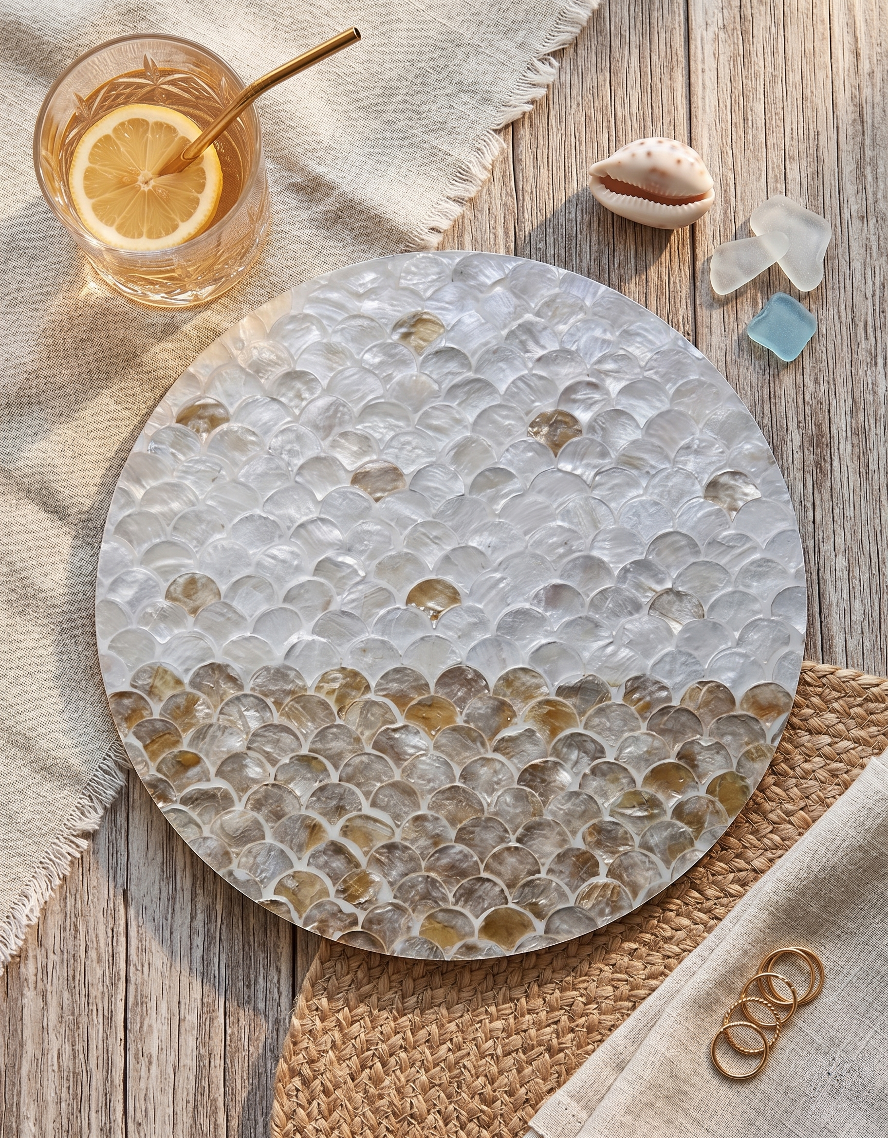 The Sunrise Shell Placemat | Iridescent Mother of Pearl Charger (30cm)