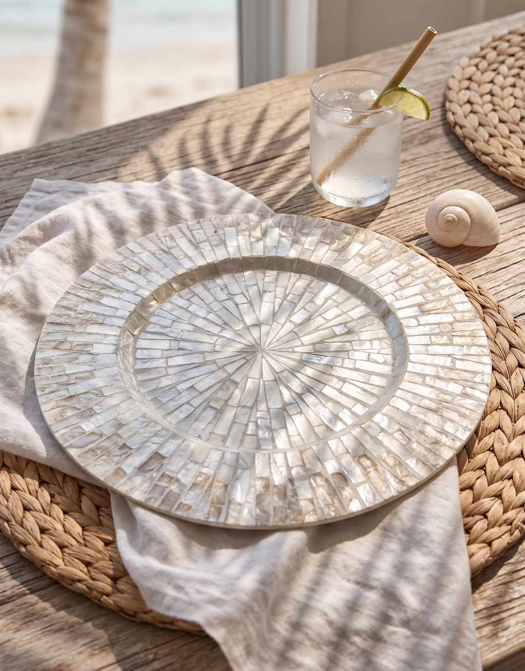 13-Inch Champagne Mother-of-Pearl Mosaic Round Charger Plate / Placemat