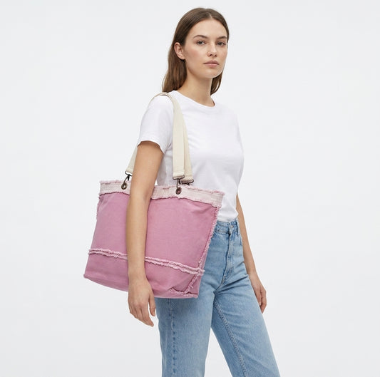# CS2010 Distressed Washed Denim Pink Tote Bag