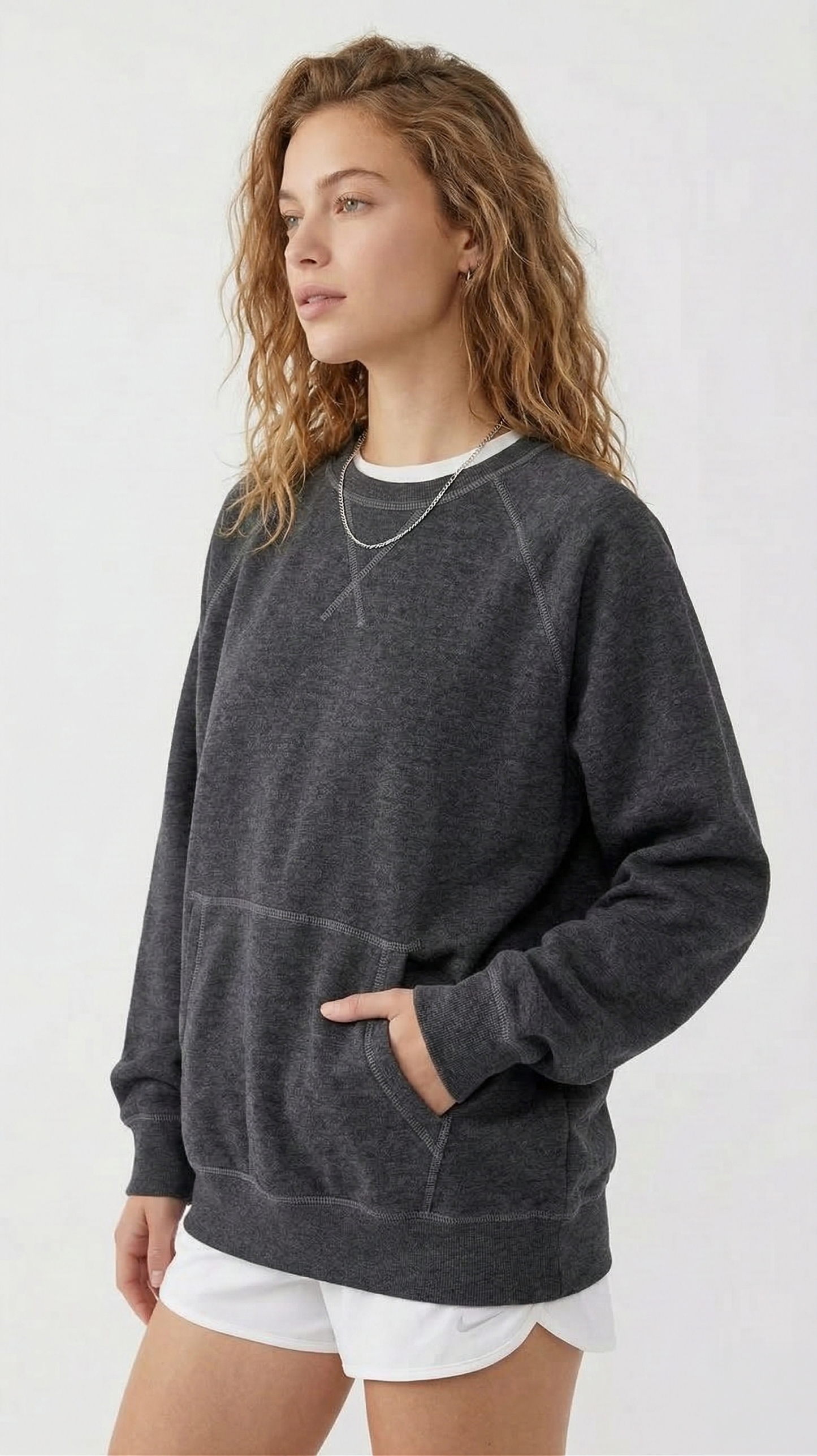 Oversized Raglan Pullover Sweatshirt – Dark Heather Grey
