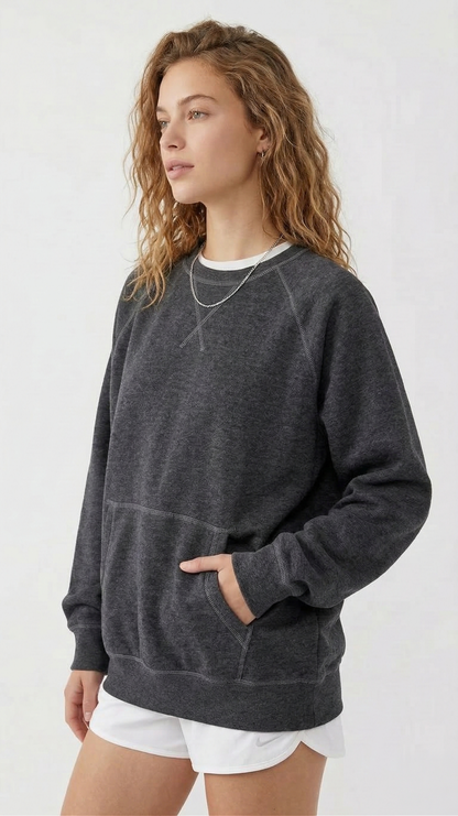 Oversized Raglan Pullover Sweatshirt – Dark Heather Grey
