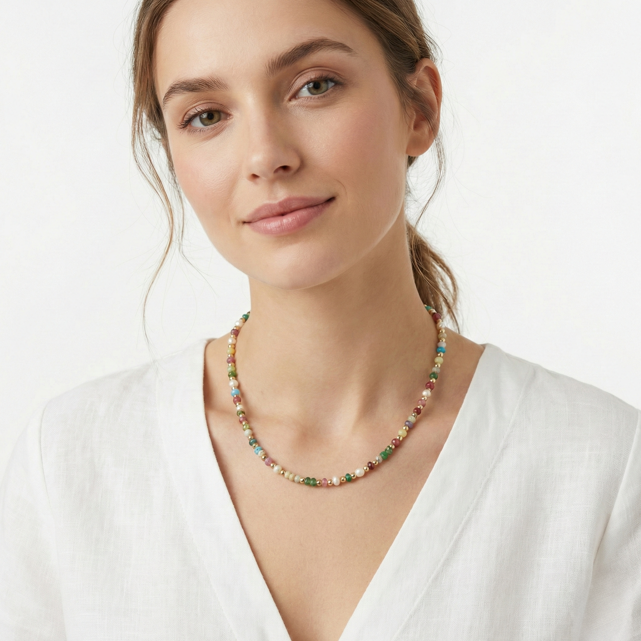 The Sunset Confetti Beaded Necklace | Multi-Color Gemstone Layering Choker