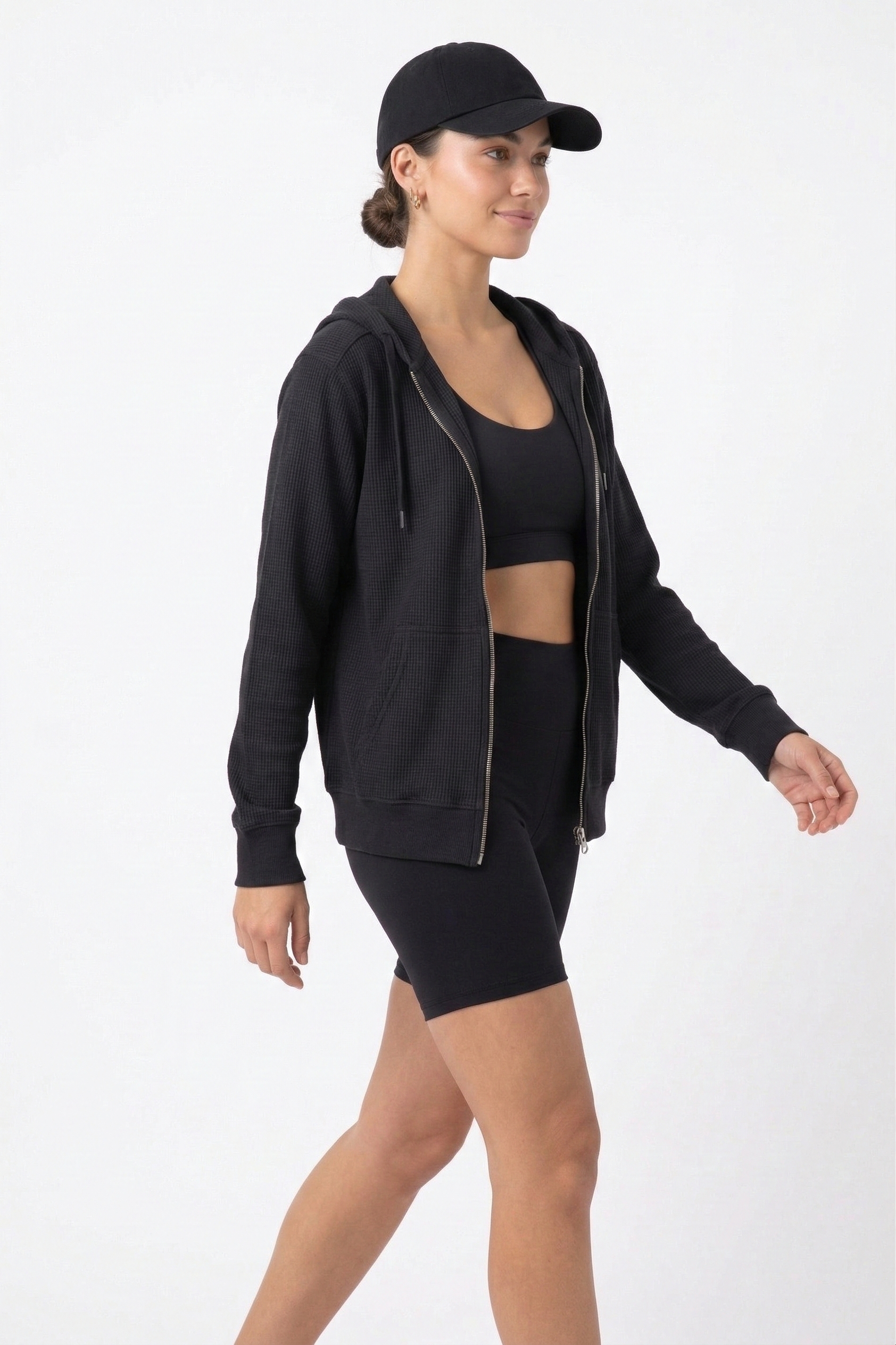 Off-Duty Waffle Hoodie - Black-L