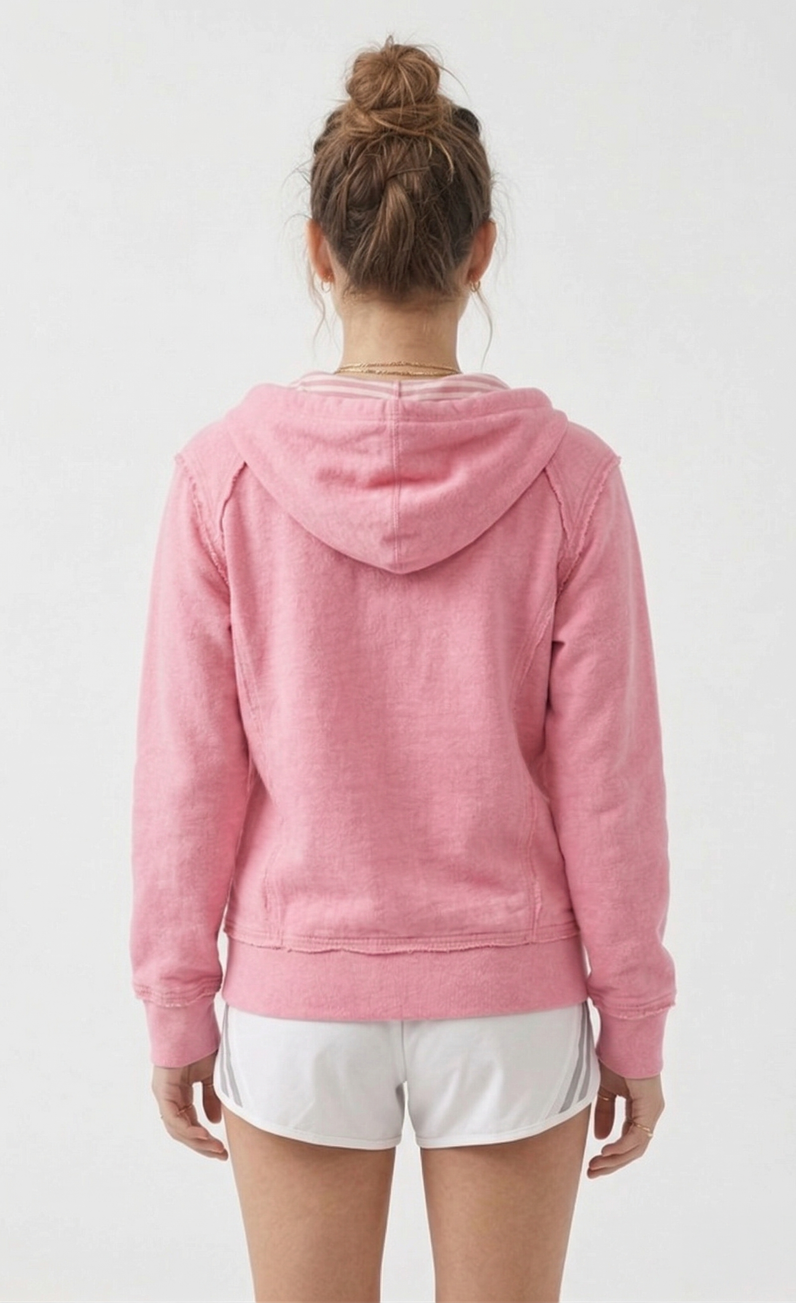 Cotton Candy Pink Raw Seam Zip-Up Hoodie