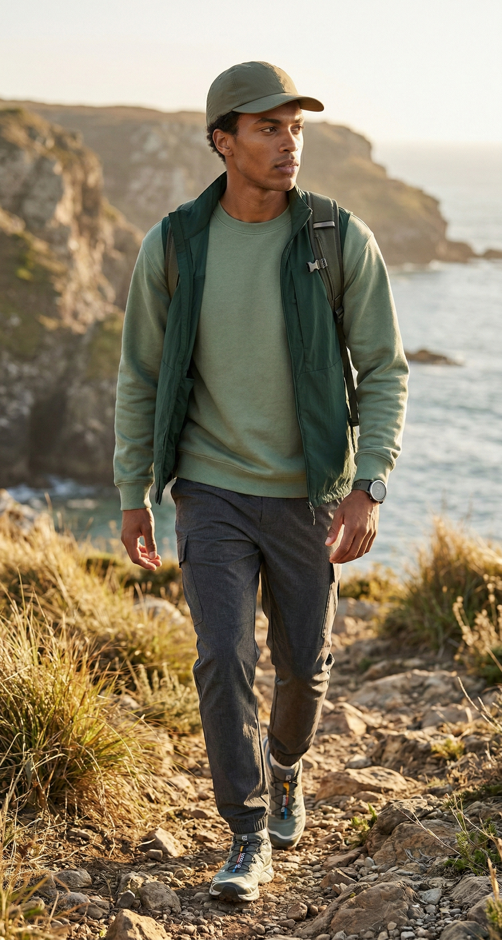 Men Essential Cotton-Blend Crewneck Sweatshirt -Sage