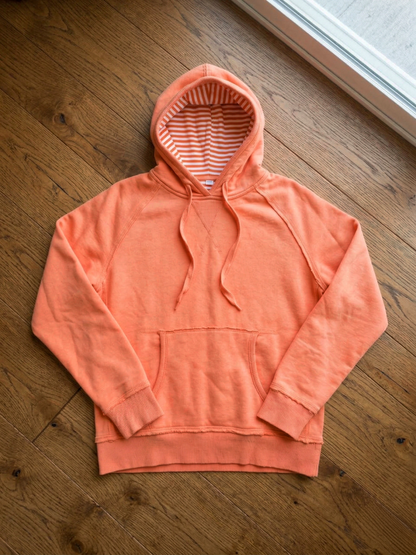 Sunset Peach Color-Edge Raglan Hoodie with Striped Lining