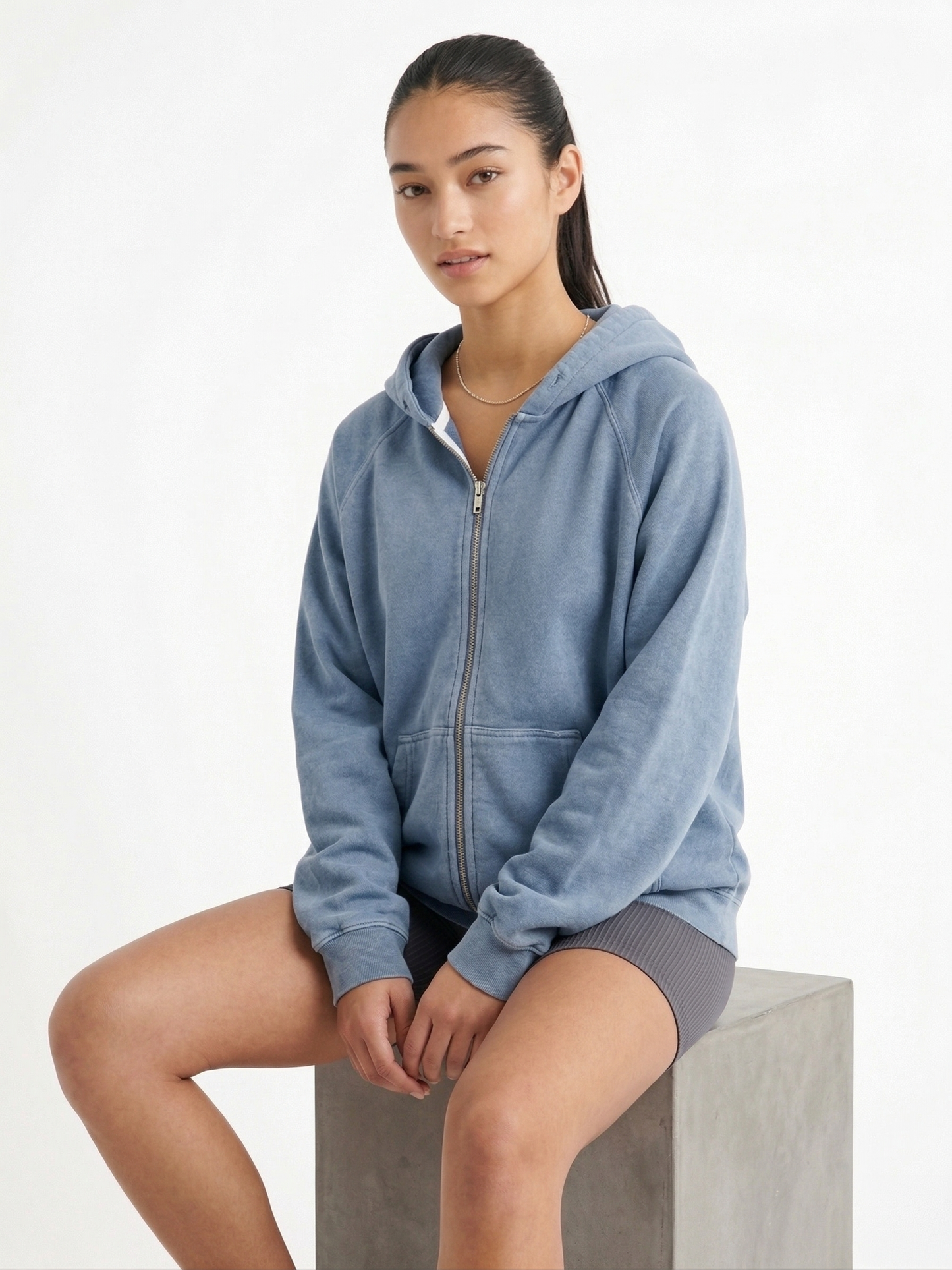 The Essential Oversized Zip Hoodie | Soft Denim Blue