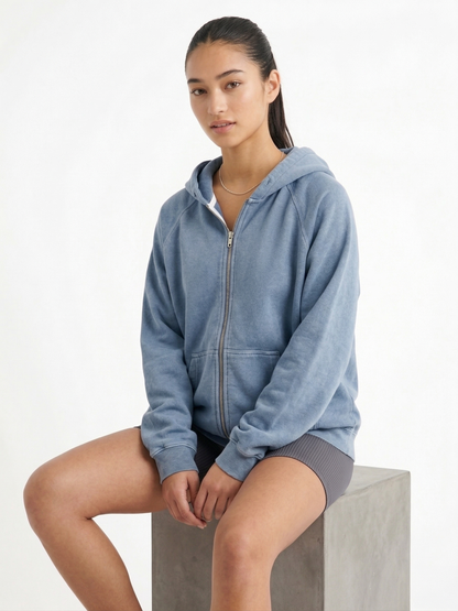 The Essential Oversized Zip Hoodie | Soft Denim Blue
