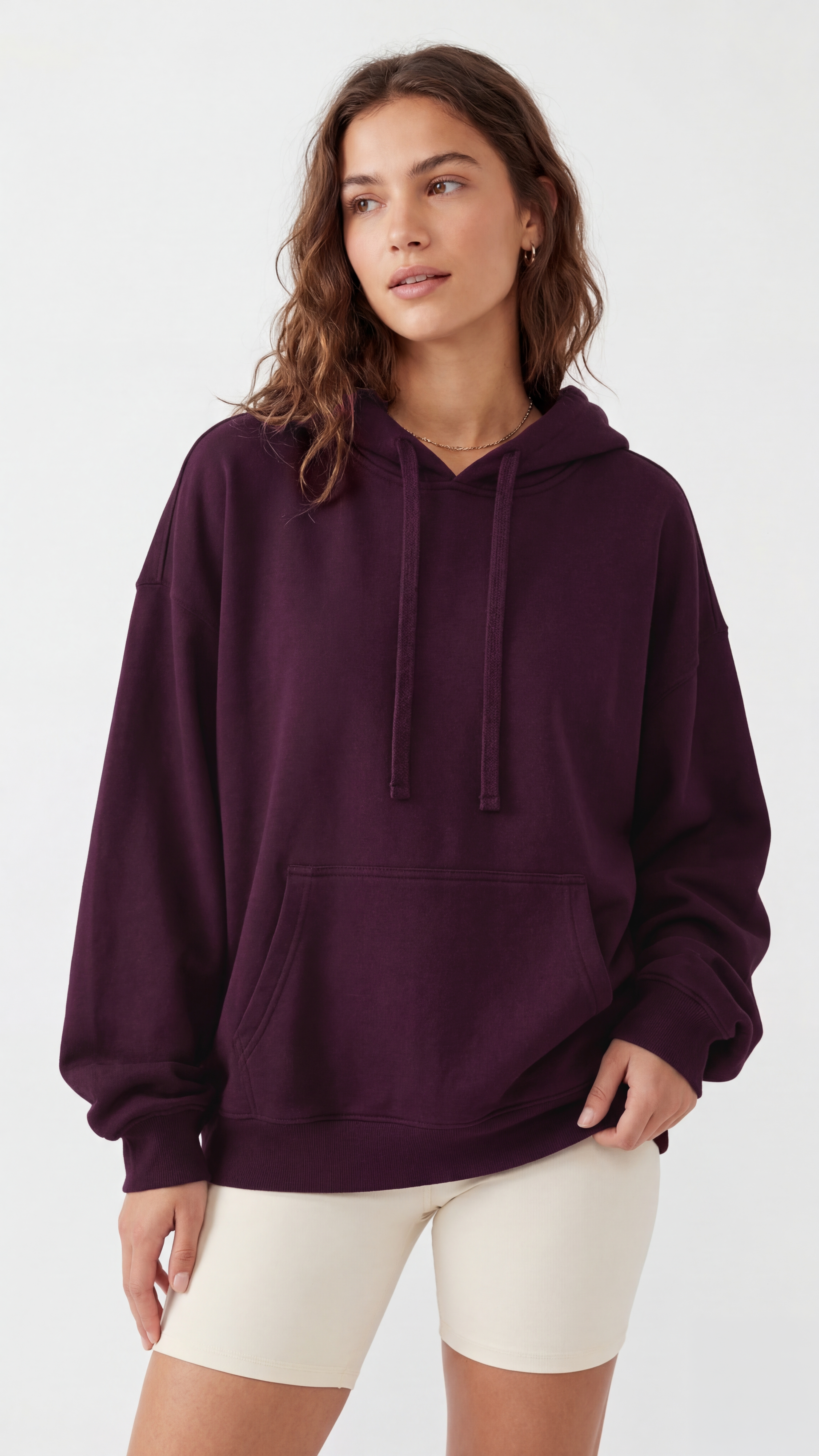 Unisex Deep Plum Oversized Cotton-Blend Hoodie