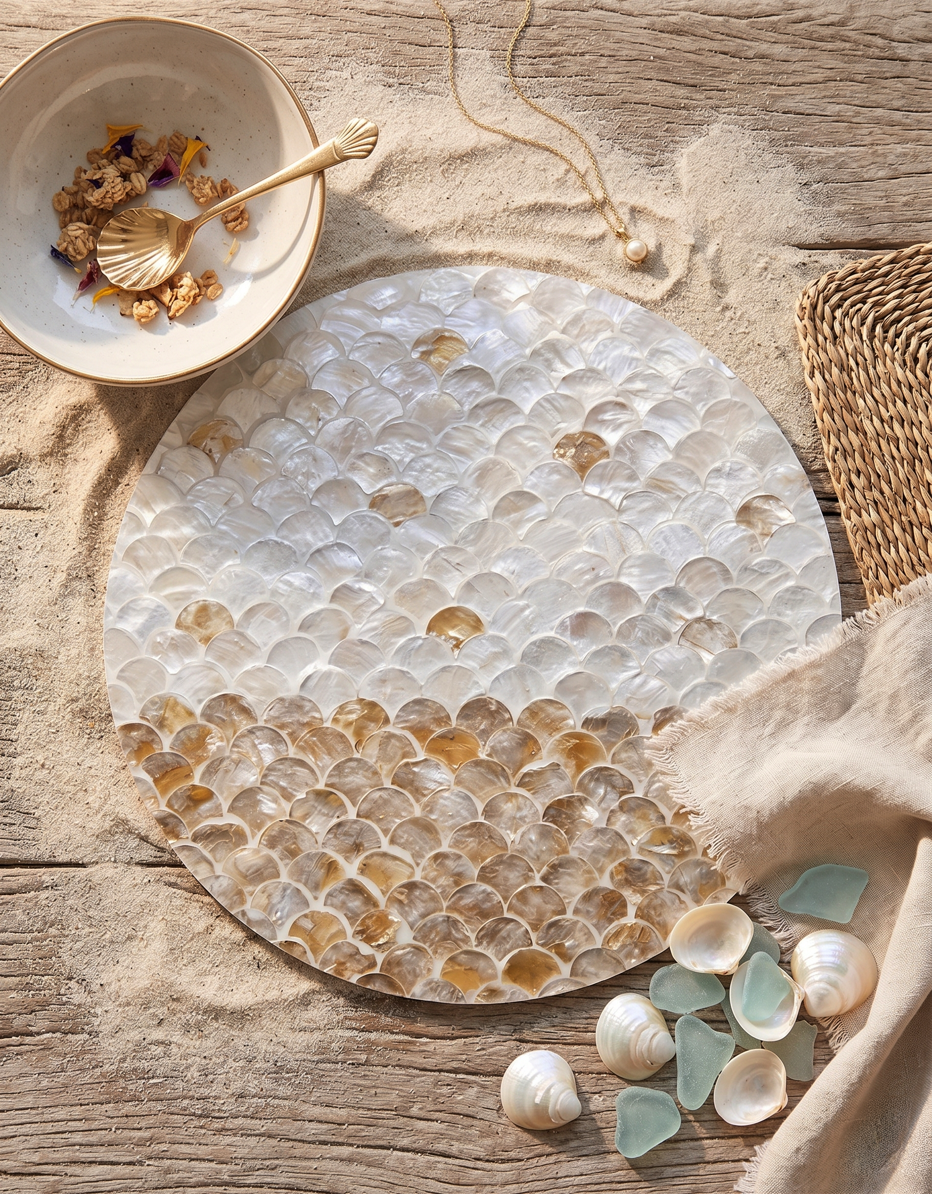 The Sunrise Shell Placemat | Iridescent Mother of Pearl Charger (30cm)