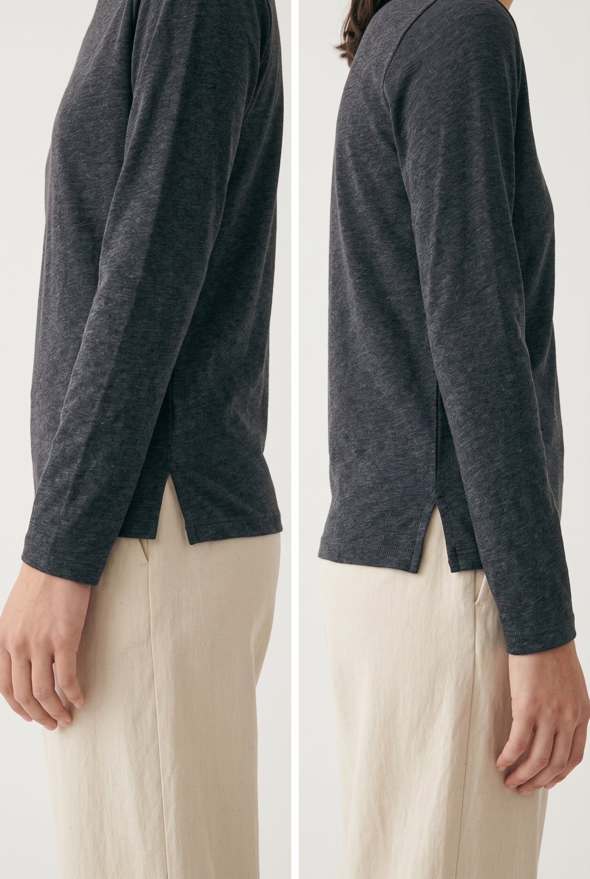 #713 Charcoal Heather Long Sleeve Cotton Blend Crewneck Top