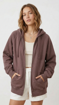 The "Cloud-Soft" Oversized Zip Hoodie in Espresso | Premium Cotton Blend