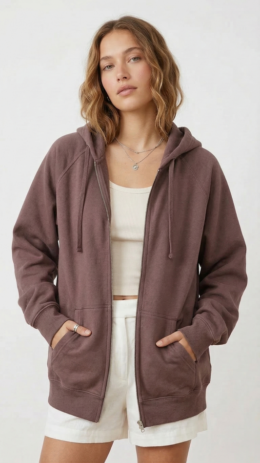 The "Cloud-Soft" Oversized Zip Hoodie in Espresso | Premium Cotton Blend