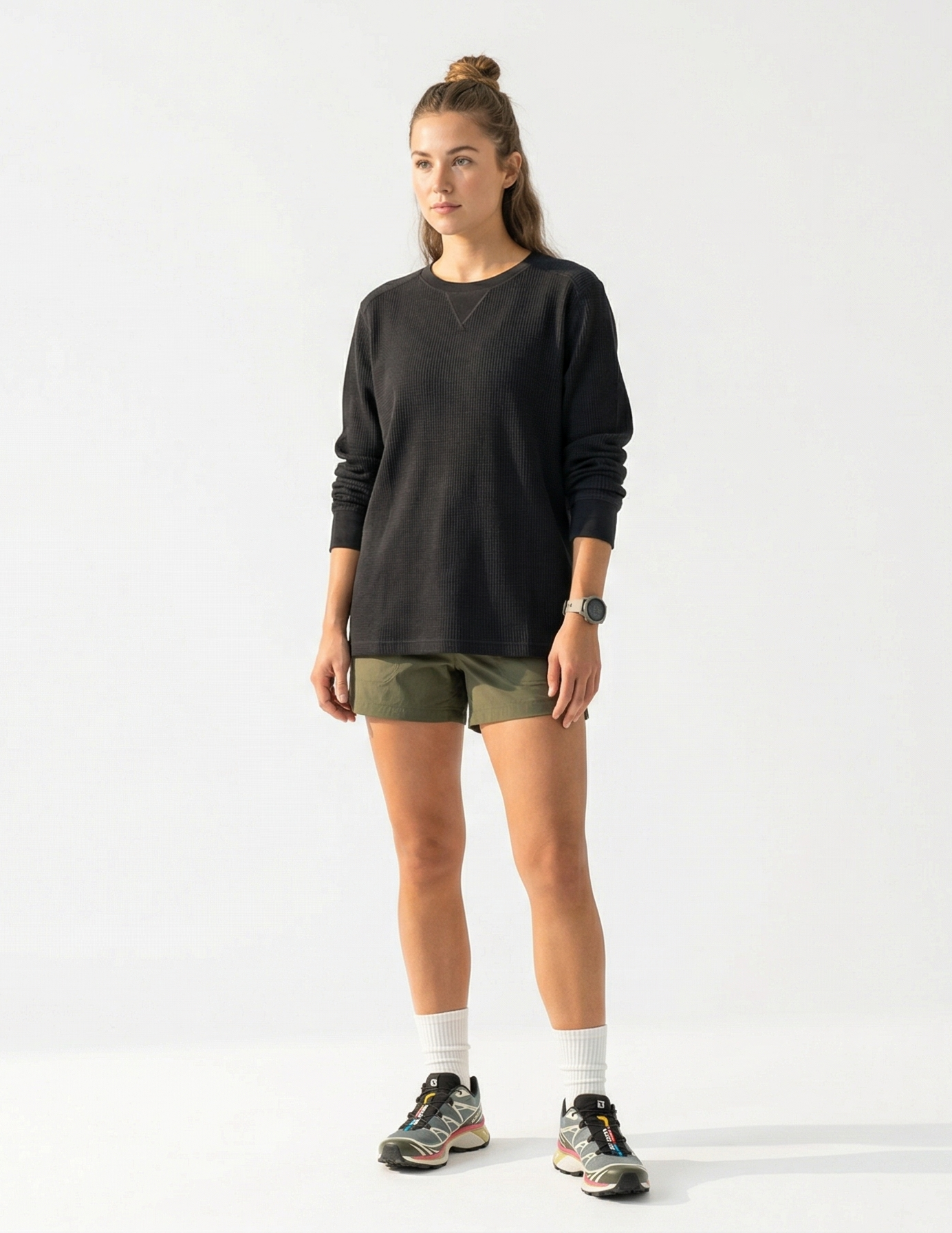 Heavyweight Waffle Knit Thermal Crewneck - Black (80% Cotton / 20% Poly)