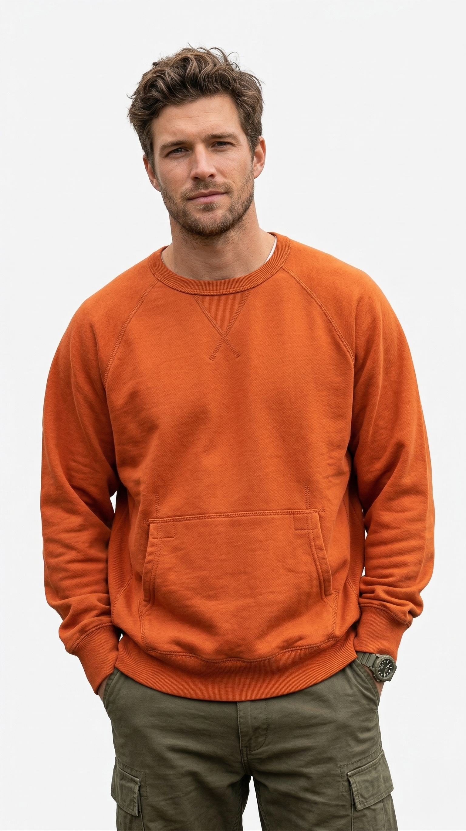 Premium Men's Terracotta Orange Raglan Sleeve Sweatshirt | 80% Cotton Blend Crewneck