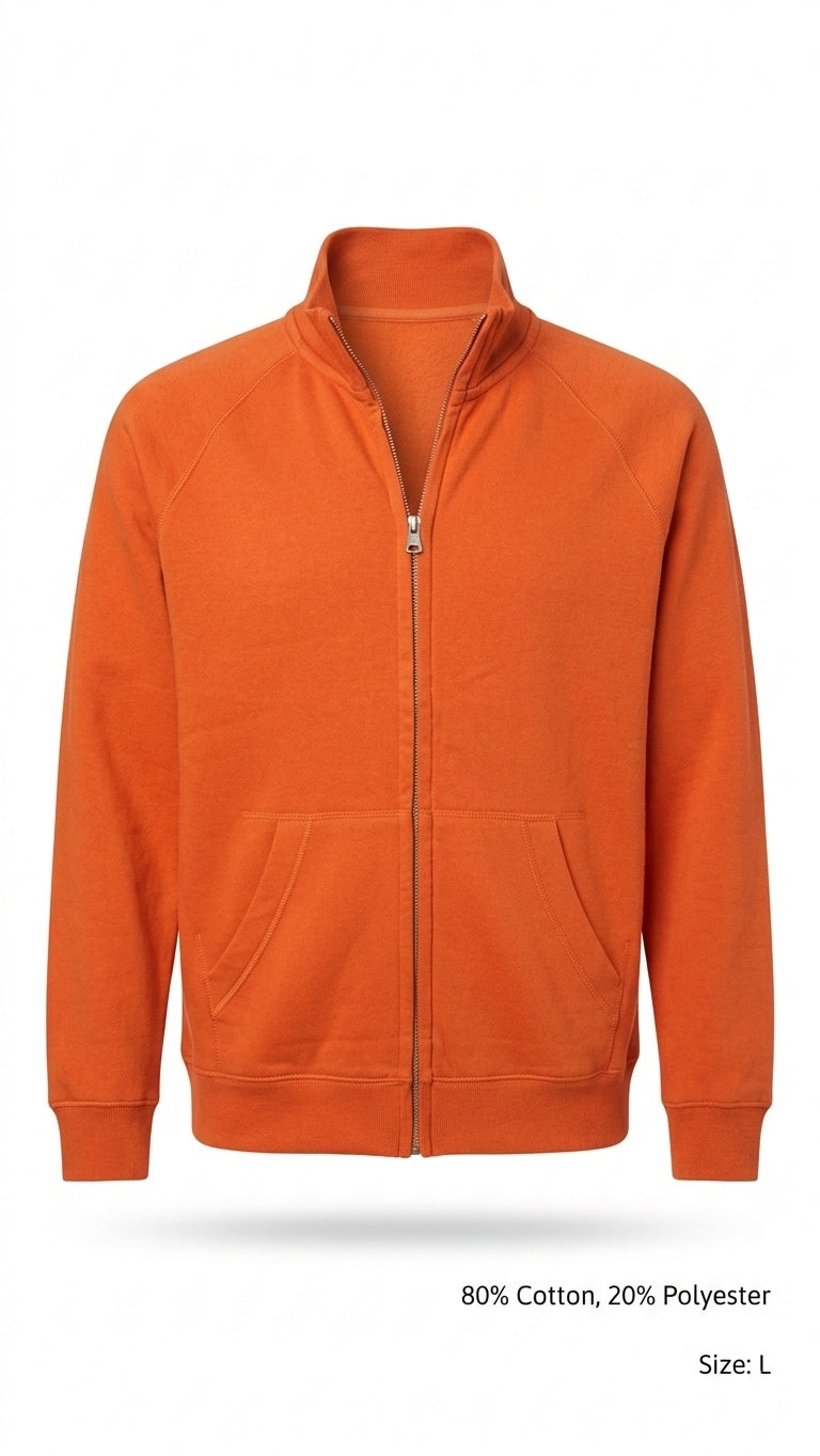 Orange Full-Zip Sweatshirt Jacket Size L 80% Cotton CLEARANCE