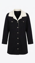 Women’s Black Button Down Shirt White Contrast Collar Tunic-M