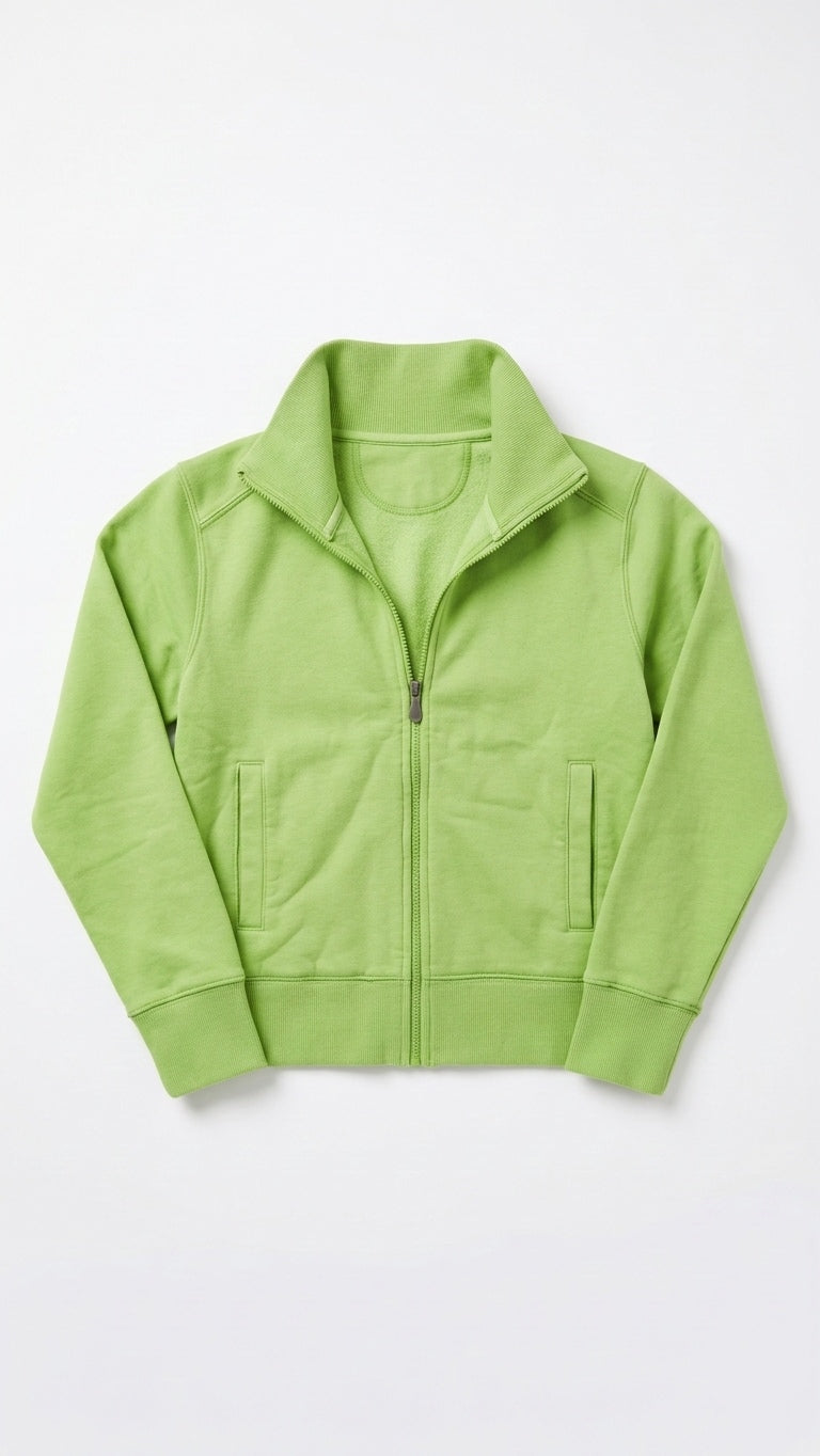 Women’s Small Green Full Zip Sweatshirt Mock Neck Pockets Cotton CLEARANCE