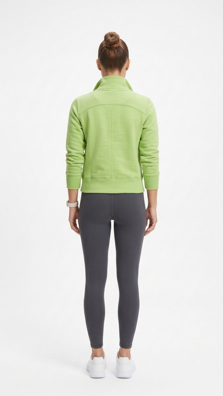 Women’s Small Green Full Zip Sweatshirt Mock Neck Pockets Cotton CLEARANCE