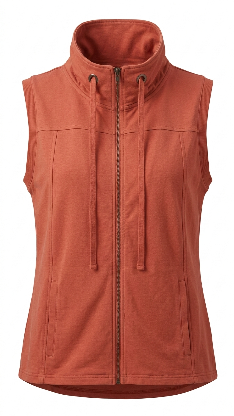 Women's Burnt Orange Full Zip Vest Sleeveless Sweatshirt Jacket New Clearance