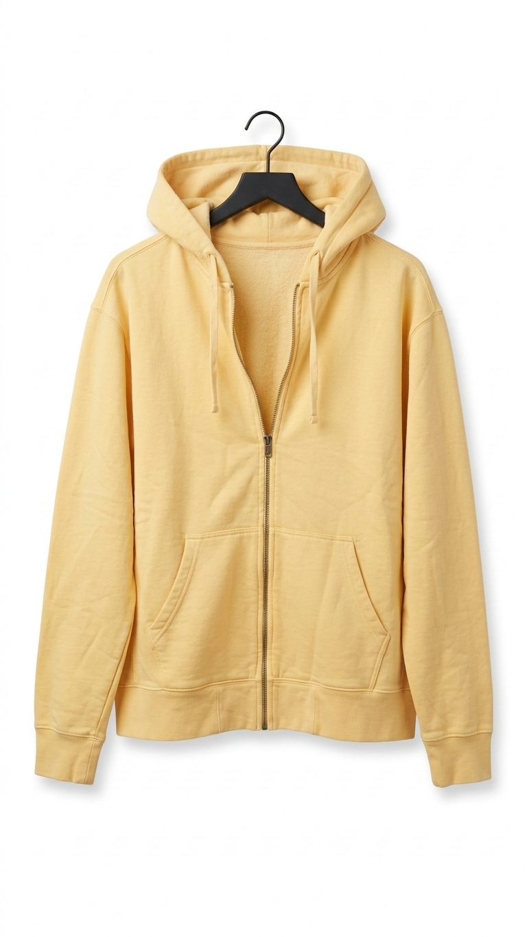 XXL Pastel Yellow Zip Up Hoodie Sweatshirt | 80% Cotton Blend | Clearance