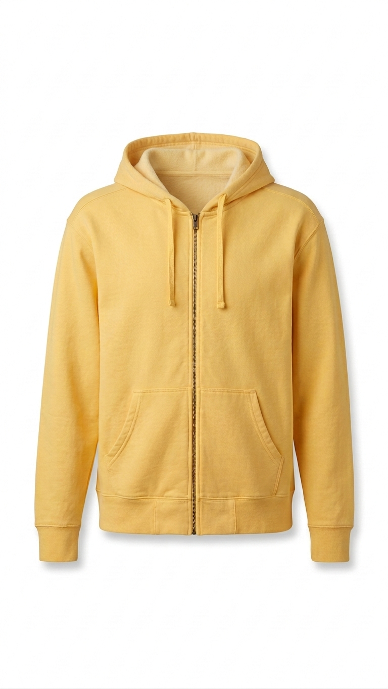 XXL Pastel Yellow Zip Up Hoodie Sweatshirt | 80% Cotton Blend | Clearance