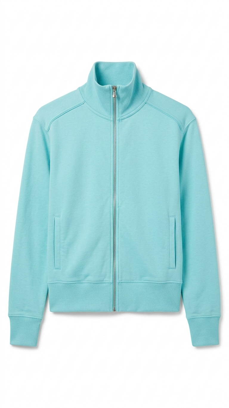 Women's Teal Blue Zip-Up Mock Neck Sweatshirt Jacket - Size Large - Cotton Blend