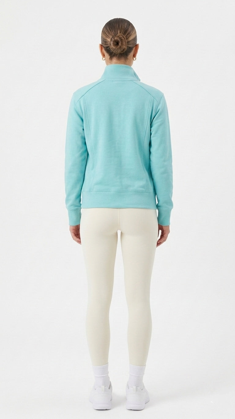 Women's Teal Blue Zip-Up Mock Neck Sweatshirt Jacket - Size Large - Cotton Blend