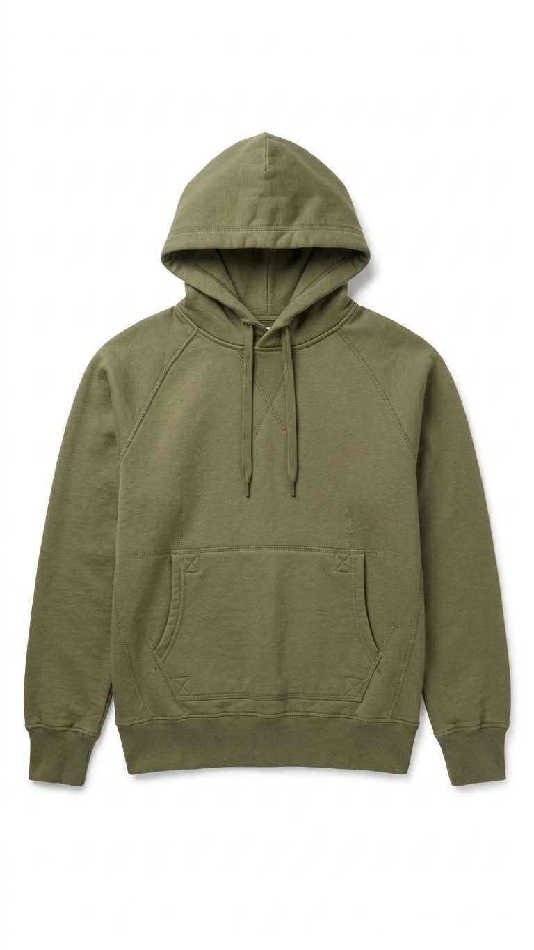 Olive Green Raglan Pullover Hoodie Sweatshirt | Men's Size XS | Clearance