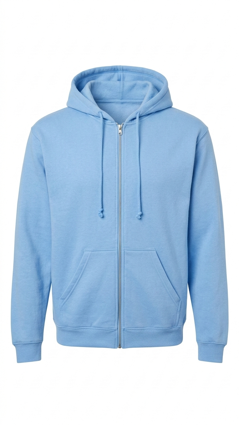 Sky Blue Zip Up Hooded Sweatshirt Size L Cotton Blend - Clearance Deal!