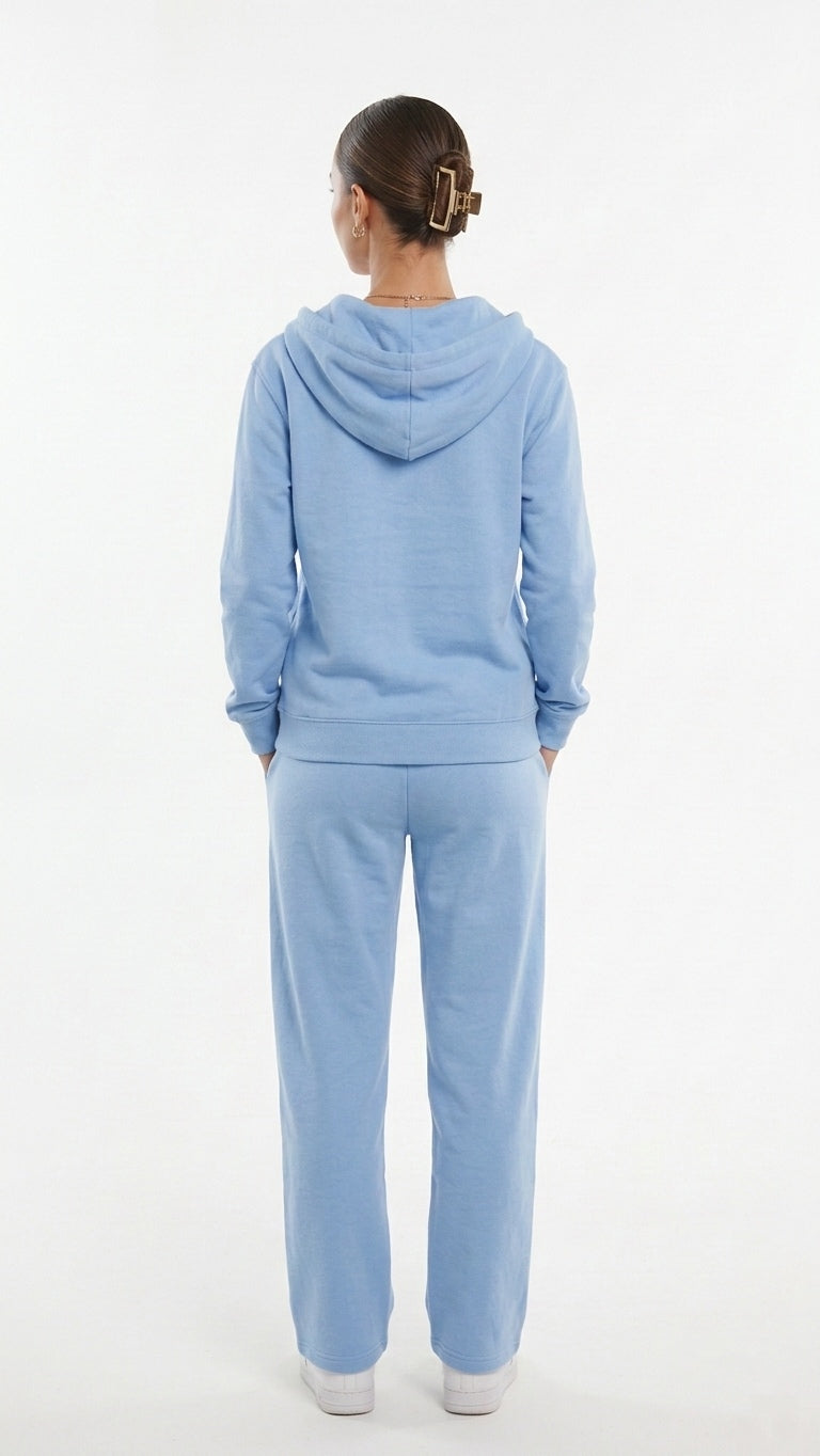 Sky Blue Zip Up Hooded Sweatshirt Size L Cotton Blend - Clearance Deal!