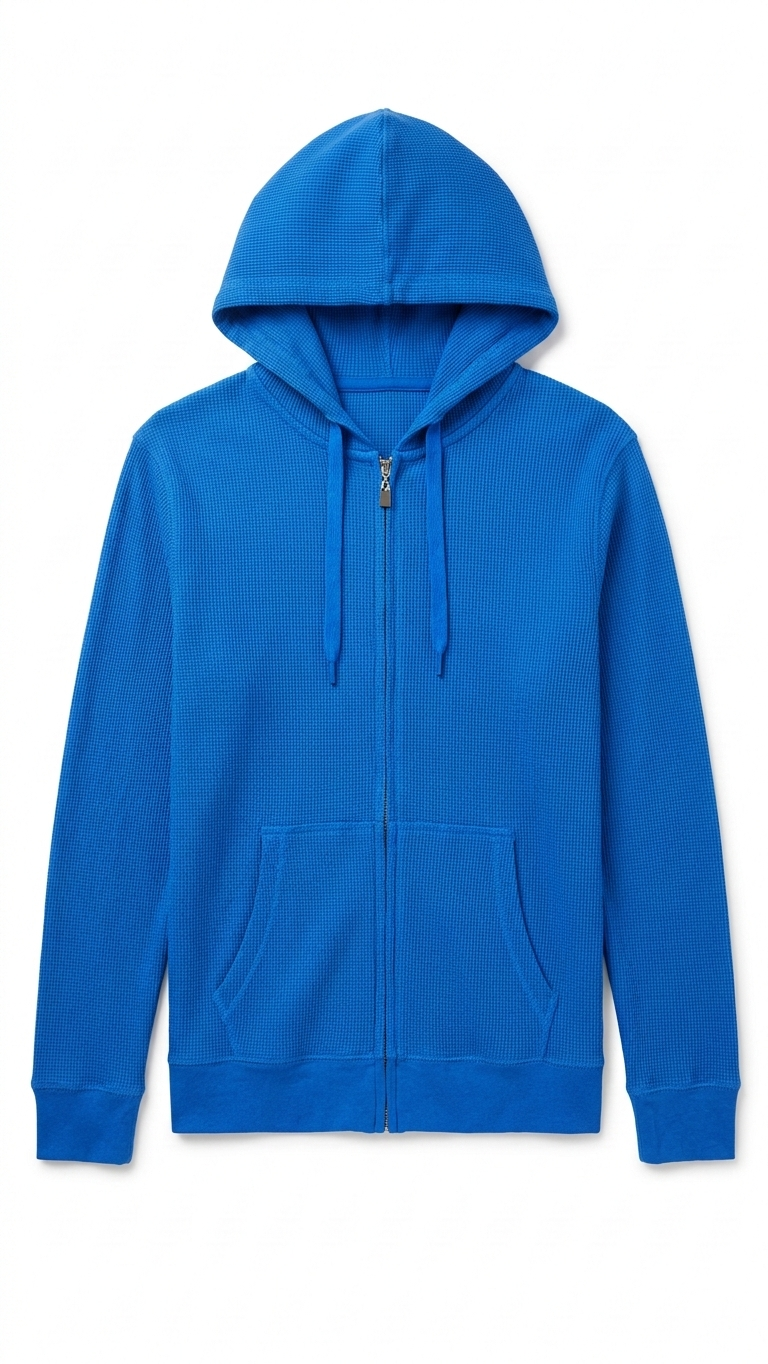 Women's XL Blue Waffle Knit Zip Up Hoodie Thermal Sweatshirt CLEARANCE!