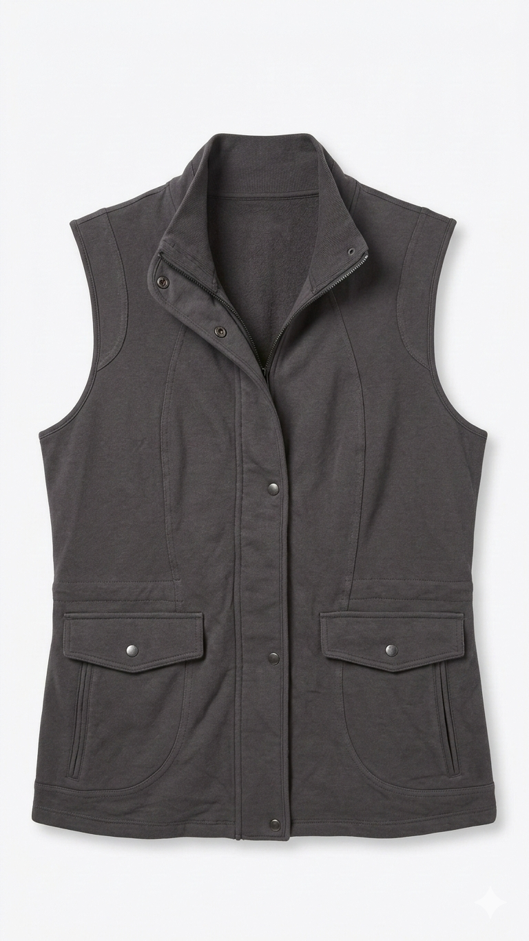 Women's Charcoal Grey Utility Vest Size M - Full Zip Snap Pockets Cinch Back