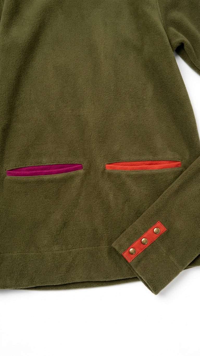 CLEARANCE! Olive Green Fleece Mock Neck Pullover - Unique Contrast Pockets