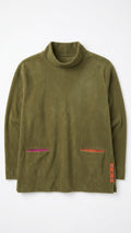 CLEARANCE! Olive Green Fleece Mock Neck Pullover - Unique Contrast Pockets