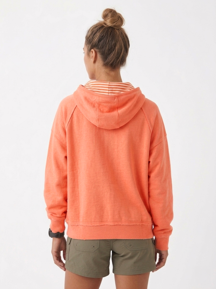 Sunset Peach Color-Edge Raglan Hoodie with Striped Lining