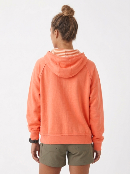 Sunset Peach Color-Edge Raglan Hoodie with Striped Lining