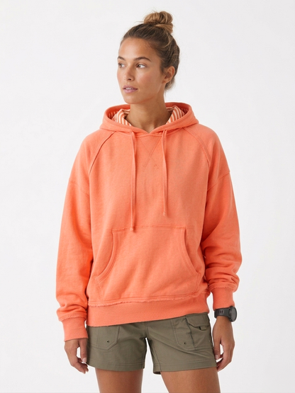 Sunset Peach Color-Edge Raglan Hoodie with Striped Lining