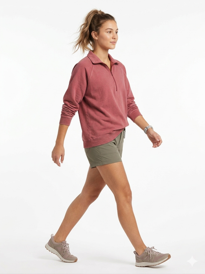 Mineral Washed Quarter-Zip Fleece Pullover - Wine