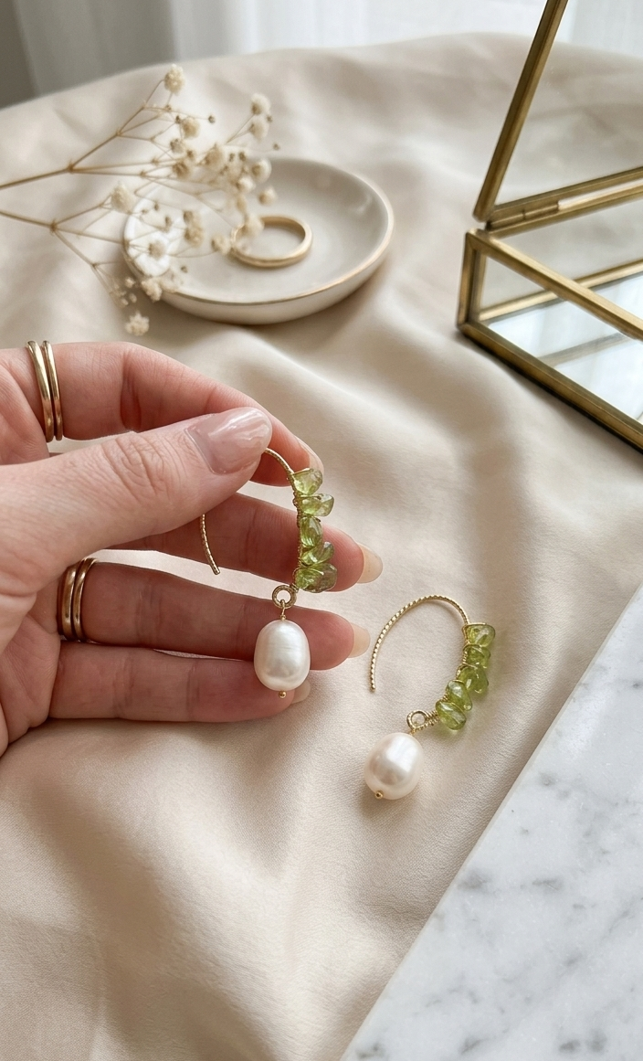 Verdant Muse Hand-Wrapped Peridot & Teardrop Pearl Earrings