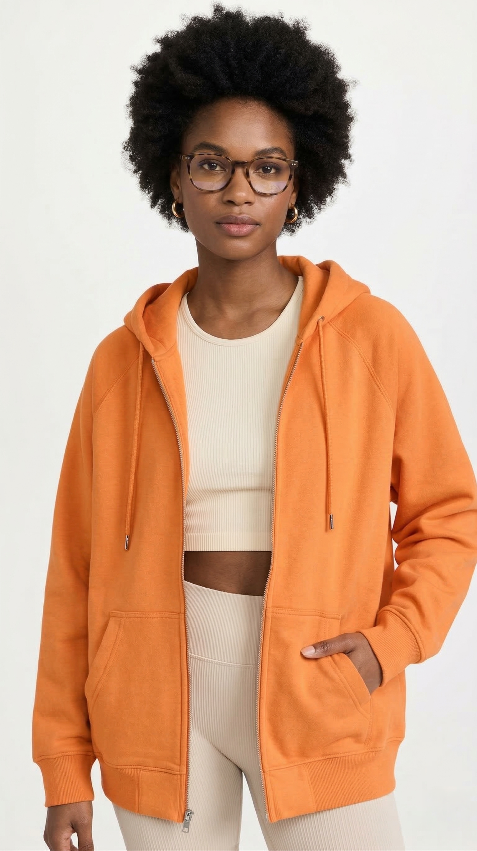 Tangerine Dream: Ultra-Cozy Women's Oversized Orange Zip-Up Hoodie