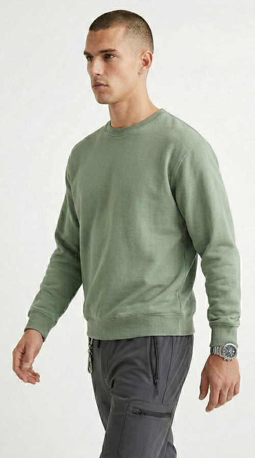 Men Essential Cotton-Blend Crewneck Sweatshirt -Sage